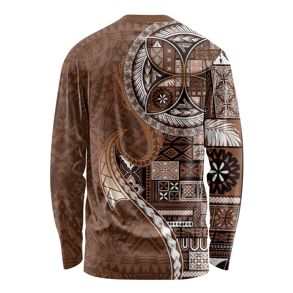 Samoan Siapo Art Tattoo Polynesian Pattern Long Sleeve Shirt Brown Color LT03 - Polynesian Pride