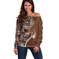 Samoan Siapo Art Tattoo Polynesian Pattern Off Shoulder Sweater Brown Color LT03 Women Brown - Polynesian Pride