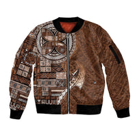 Samoan Siapo Art Tattoo Polynesian Pattern Sleeve Zip Bomber Jacket Brown Color LT03 Unisex Brown - Polynesian Pride