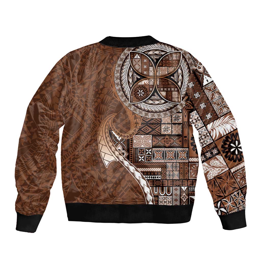 Samoan Siapo Art Tattoo Polynesian Pattern Sleeve Zip Bomber Jacket Brown Color LT03 - Polynesian Pride
