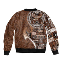 Samoan Siapo Art Tattoo Polynesian Pattern Sleeve Zip Bomber Jacket Brown Color LT03 - Polynesian Pride