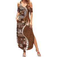 Samoan Siapo Art Tattoo Polynesian Pattern Summer Maxi Dress Brown Color LT03 Women Brown - Polynesian Pride