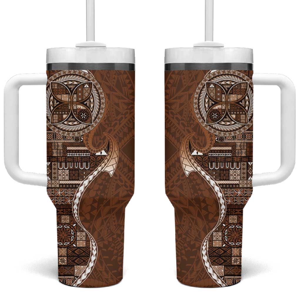 Samoan Siapo Art Tattoo Polynesian Pattern Tumbler With Handle Brown Color LT03 One Size: 40 oz Brown - Polynesian Pride
