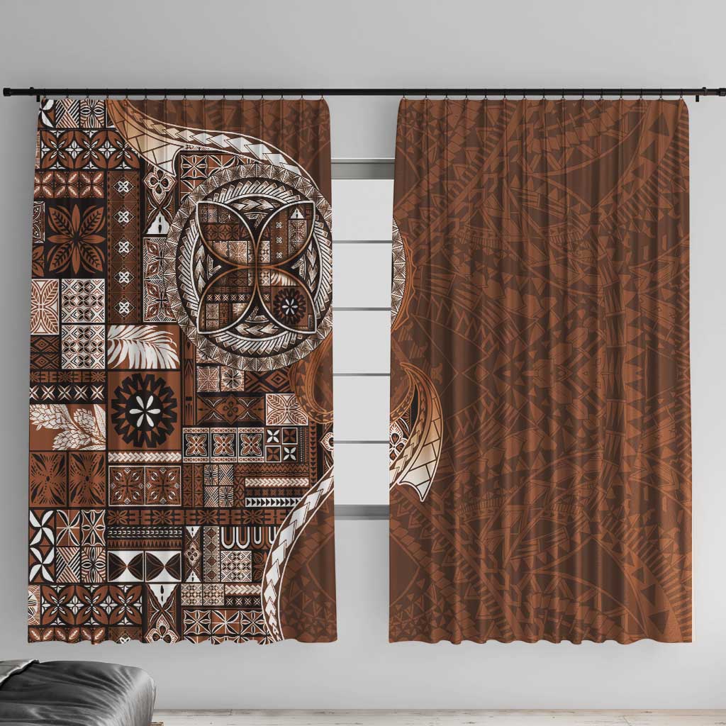 Samoan Siapo Art Tattoo Polynesian Pattern Window Curtain Brown Color LT03 With Hooks Brown - Polynesian Pride