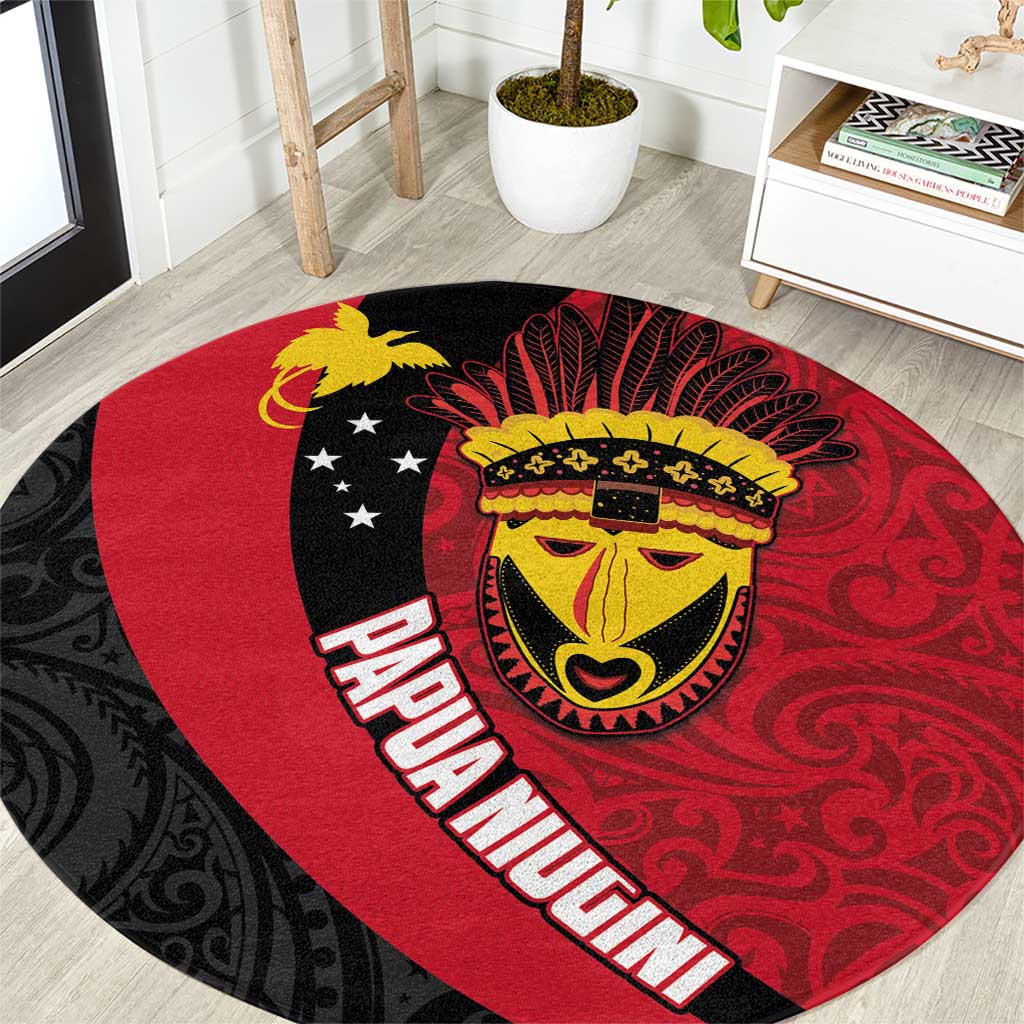 Papua New Guinea Mask Festival Round Carpet Papua Niugini Tribe Mask Melanesian Pattern LT03 Red - Polynesian Pride