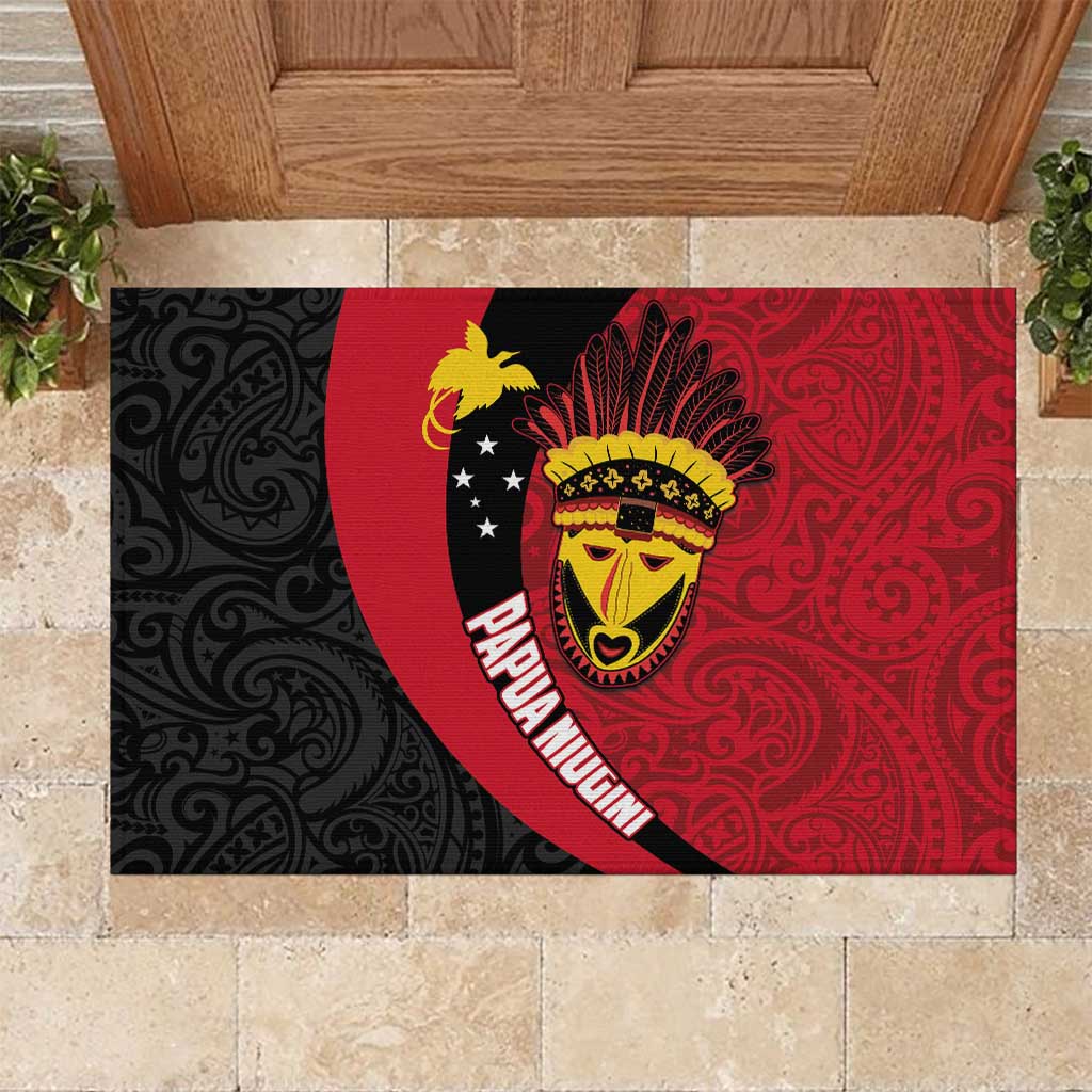 Papua New Guinea Mask Festival Rubber Doormat Papua Niugini Tribe Mask Melanesian Pattern LT03 Red - Polynesian Pride
