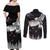 New Zealand Kea Bird Couples Matching Off Shoulder Maxi Dress and Long Sleeve Button Shirt Maori Tattoo and Silver Fern Black Color