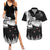 New Zealand Kea Bird Couples Matching Summer Maxi Dress and Hawaiian Shirt Maori Tattoo and Silver Fern Black Color