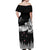 New Zealand Kea Bird Off Shoulder Maxi Dress Maori Tattoo and Silver Fern Black Color