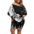 New Zealand Kea Bird Off Shoulder Short Dress Maori Tattoo and Silver Fern Black Color