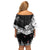 New Zealand Kea Bird Off Shoulder Short Dress Maori Tattoo and Silver Fern Black Color