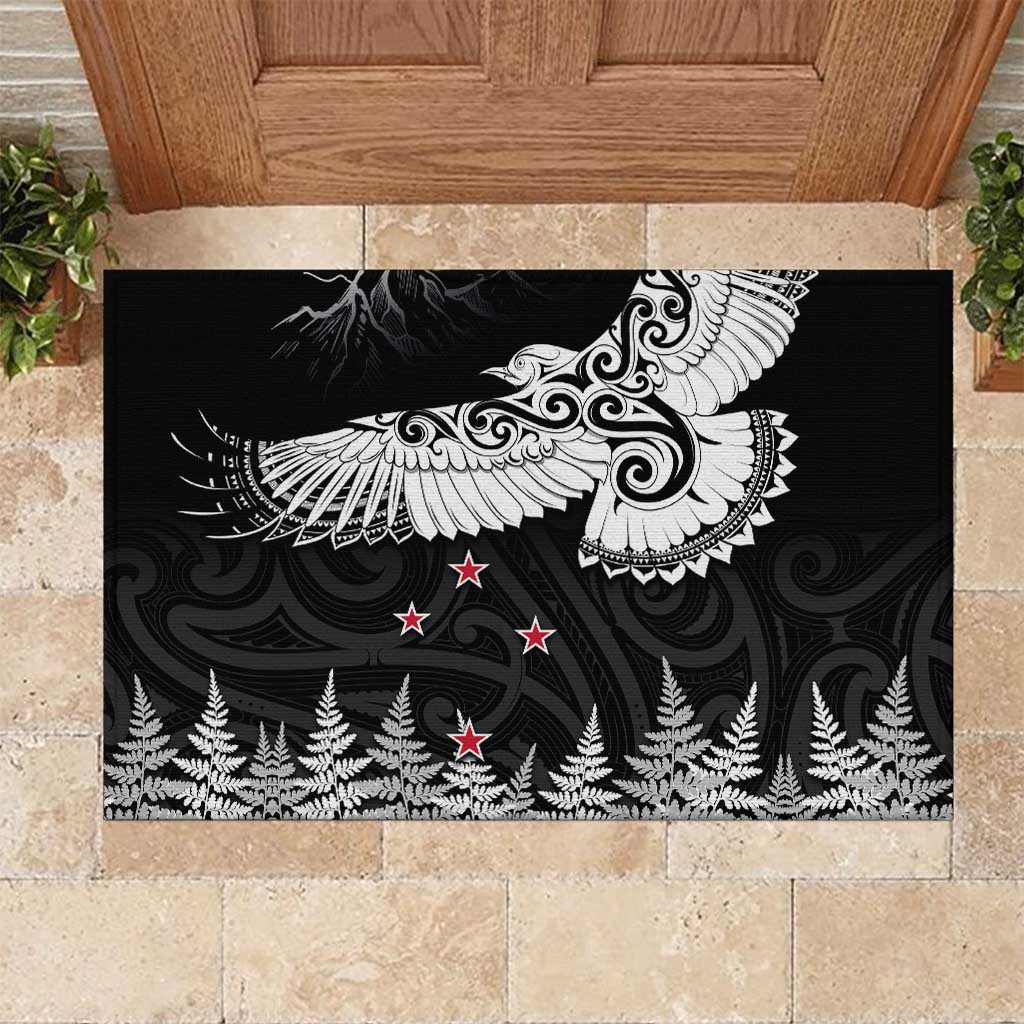 New Zealand Kea Bird Rubber Doormat Maori Tattoo and Silver Fern Black Color