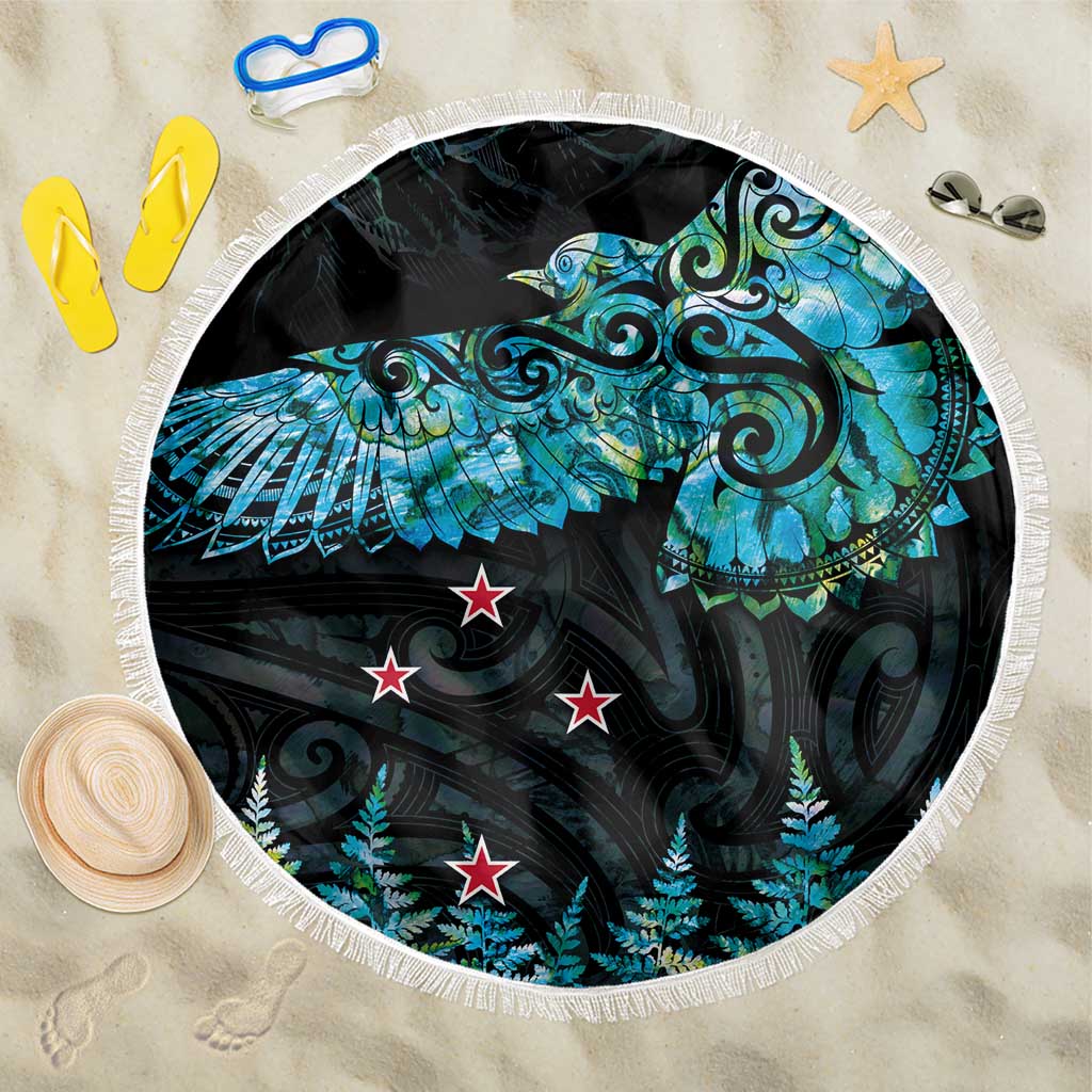 New Zealand Kea Bird Beach Blanket Maori Tattoo and Silver Fern Paua Shell Style