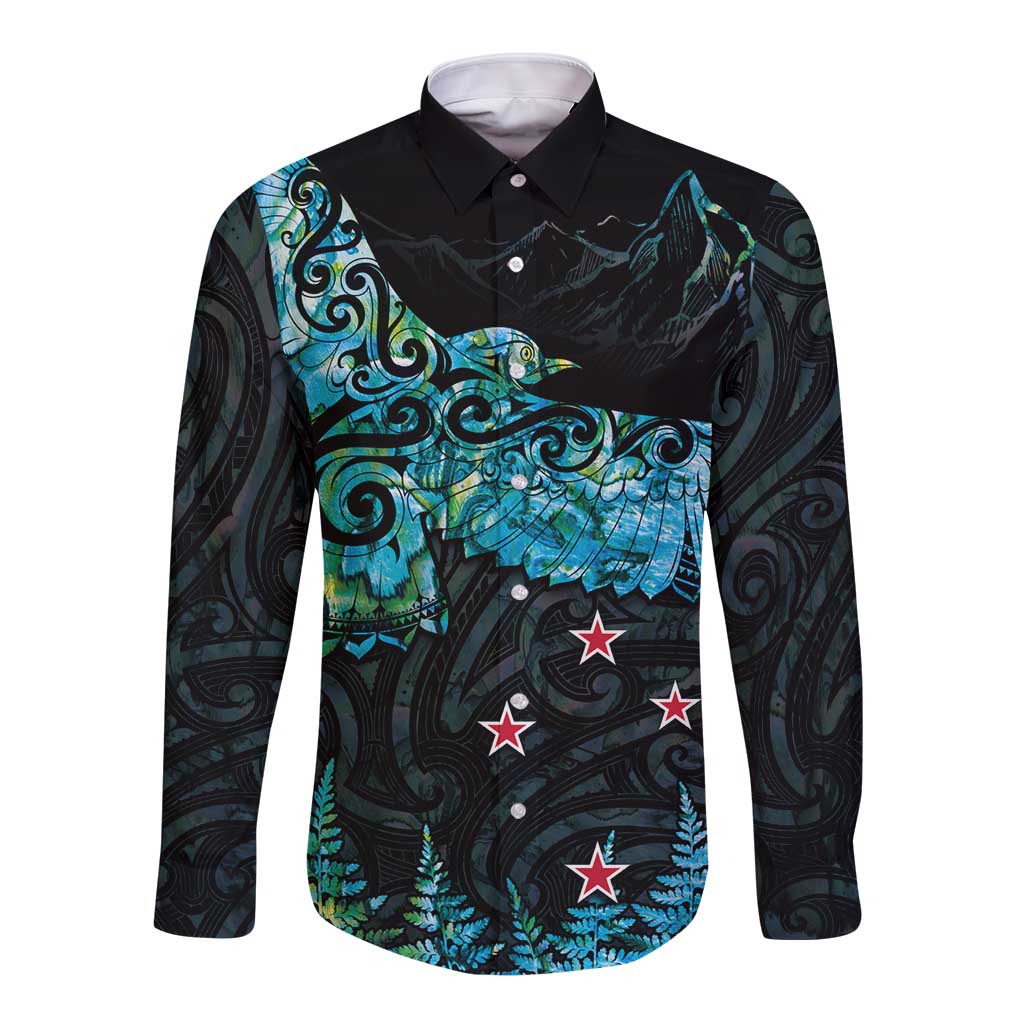 New Zealand Kea Bird Long Sleeve Button Shirt Maori Tattoo and Silver Fern Paua Shell Style