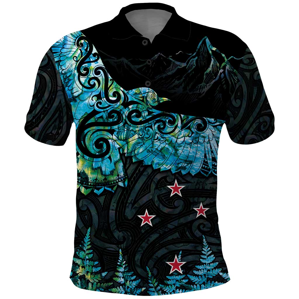 New Zealand Kea Bird Polo Shirt Maori Tattoo and Silver Fern Paua Shell Style