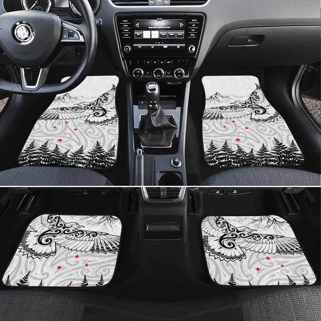 New Zealand Kea Bird Car Mats Maori Tattoo and Silver Fern White Color