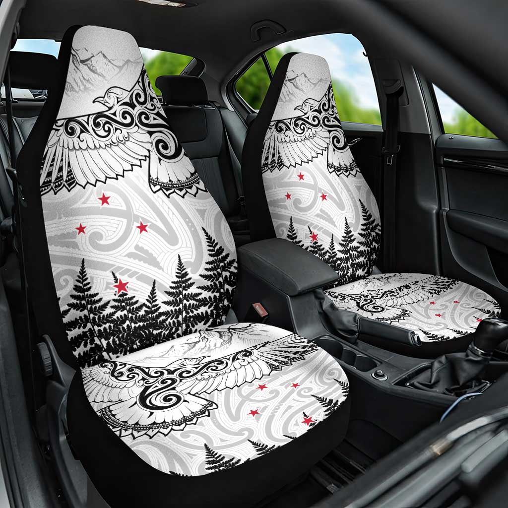 New Zealand Kea Bird Car Seat Cover Maori Tattoo and Silver Fern White Color