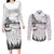 New Zealand Kea Bird Couples Matching Long Sleeve Bodycon Dress and Long Sleeve Button Shirt Maori Tattoo and Silver Fern White Color