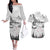 New Zealand Kea Bird Couples Matching Off The Shoulder Long Sleeve Dress and Hawaiian Shirt Maori Tattoo and Silver Fern White Color