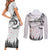 New Zealand Kea Bird Couples Matching Short Sleeve Bodycon Dress and Long Sleeve Button Shirt Maori Tattoo and Silver Fern White Color