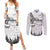 New Zealand Kea Bird Couples Matching Summer Maxi Dress and Long Sleeve Button Shirt Maori Tattoo and Silver Fern White Color