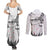 New Zealand Kea Bird Couples Matching Summer Maxi Dress and Long Sleeve Button Shirt Maori Tattoo and Silver Fern White Color