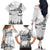 New Zealand Kea Bird Family Matching Off The Shoulder Long Sleeve Dress and Hawaiian Shirt Maori Tattoo and Silver Fern White Color