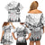 New Zealand Kea Bird Family Matching Off Shoulder Short Dress and Hawaiian Shirt Maori Tattoo and Silver Fern White Color