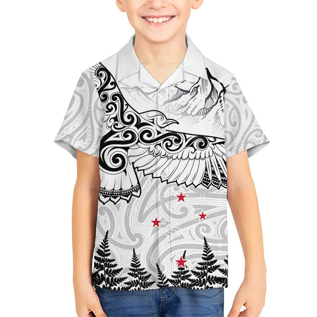 New Zealand Kea Bird Kid Hawaiian Shirt Maori Tattoo and Silver Fern White Color