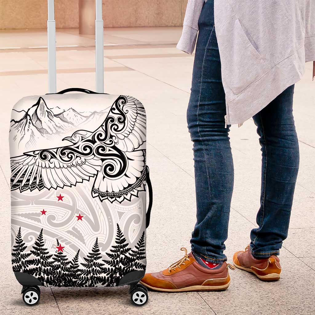 New Zealand Kea Bird Luggage Cover Maori Tattoo and Silver Fern White Color