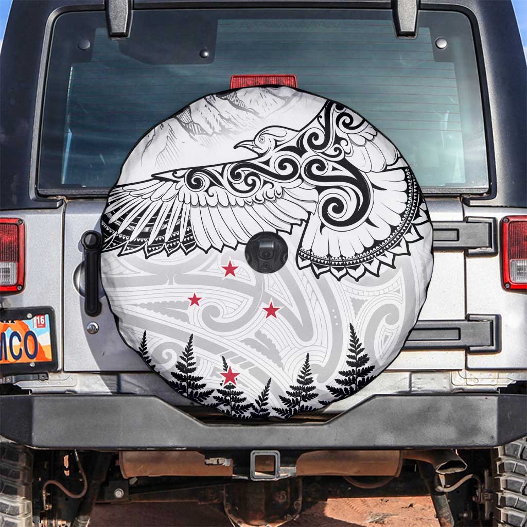 New Zealand Kea Bird Spare Tire Cover Maori Tattoo and Silver Fern White Color