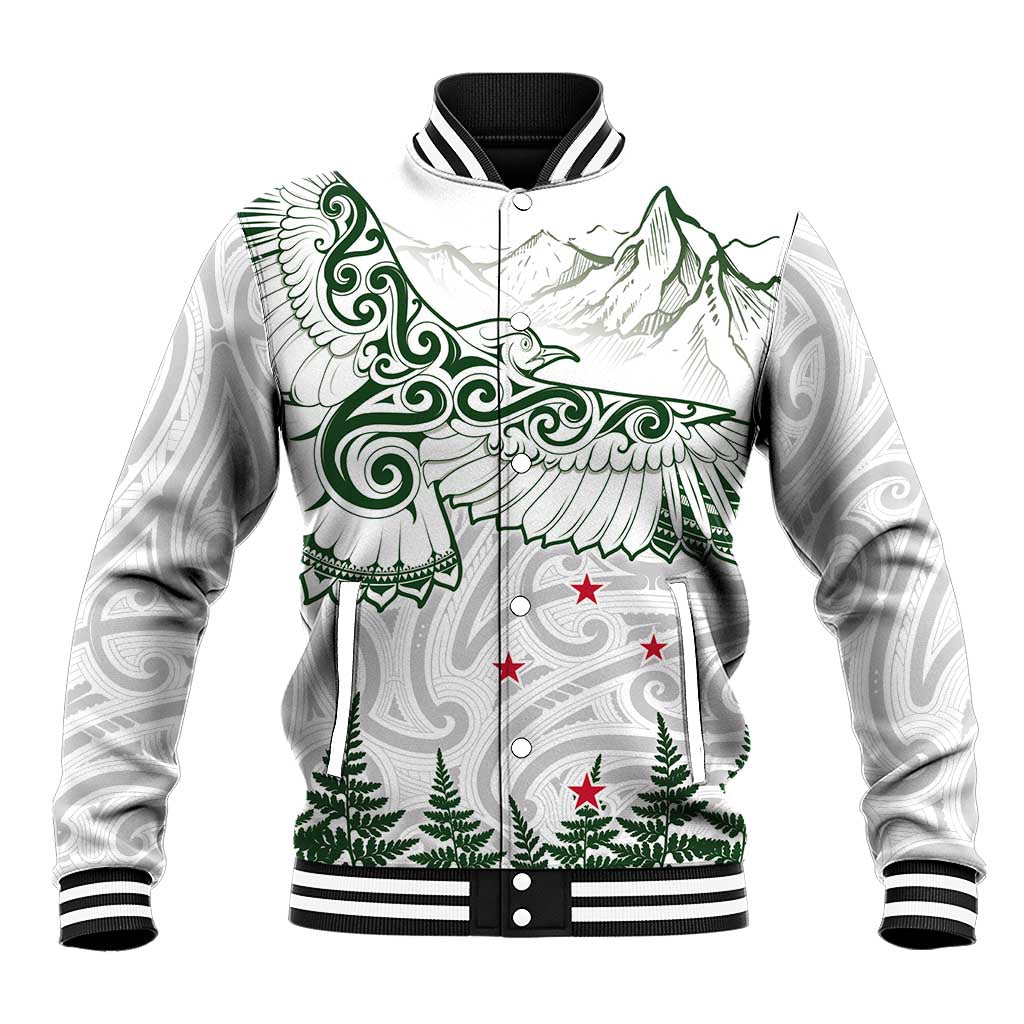 New Zealand Kea Bird Baseball Jacket Maori Tattoo and Silver Fern Green Color