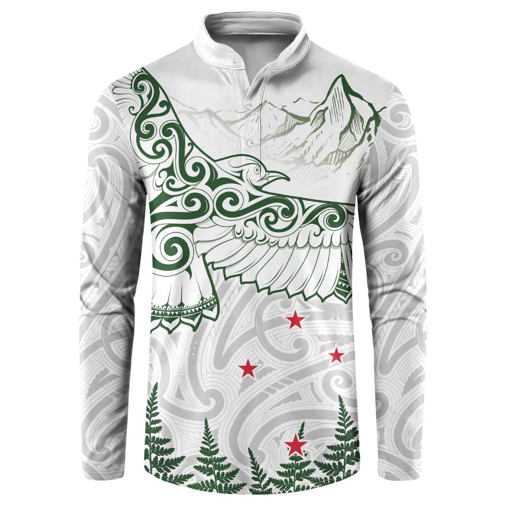 New Zealand Kea Bird Button Sweatshirt Maori Tattoo and Silver Fern Green Color