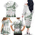 New Zealand Kea Bird Family Matching Off The Shoulder Long Sleeve Dress and Hawaiian Shirt Maori Tattoo and Silver Fern Green Color