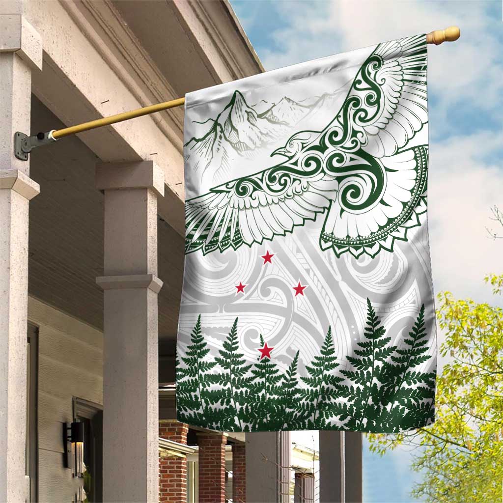 New Zealand Kea Bird Garden Flag Maori Tattoo and Silver Fern Green Color