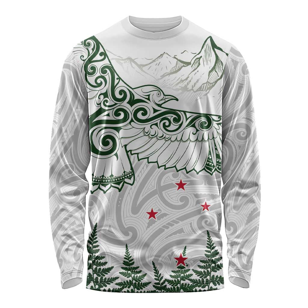 New Zealand Kea Bird Long Sleeve Shirt Maori Tattoo and Silver Fern Green Color