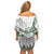 New Zealand Kea Bird Off Shoulder Short Dress Maori Tattoo and Silver Fern Green Color