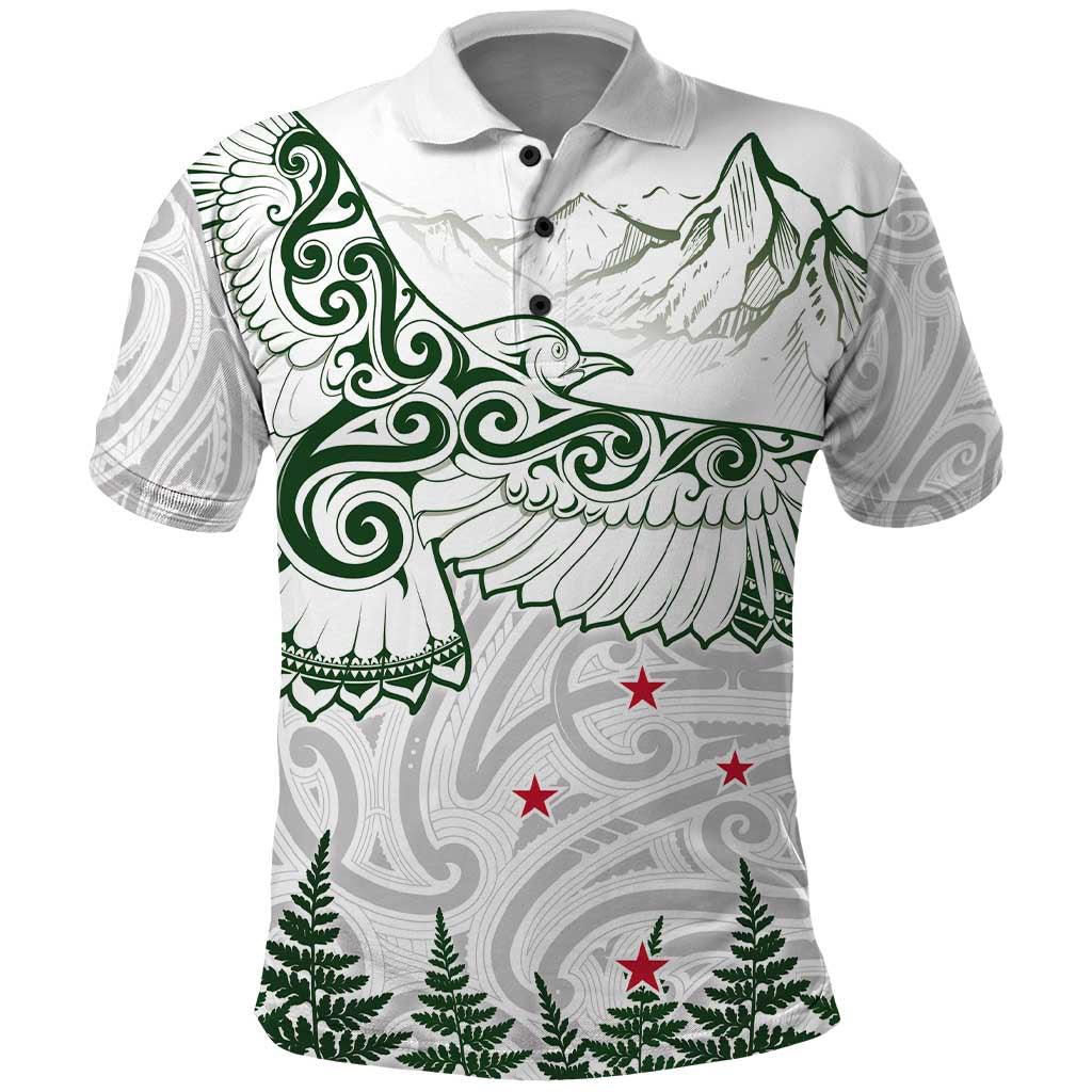 New Zealand Kea Bird Polo Shirt Maori Tattoo and Silver Fern Green Color