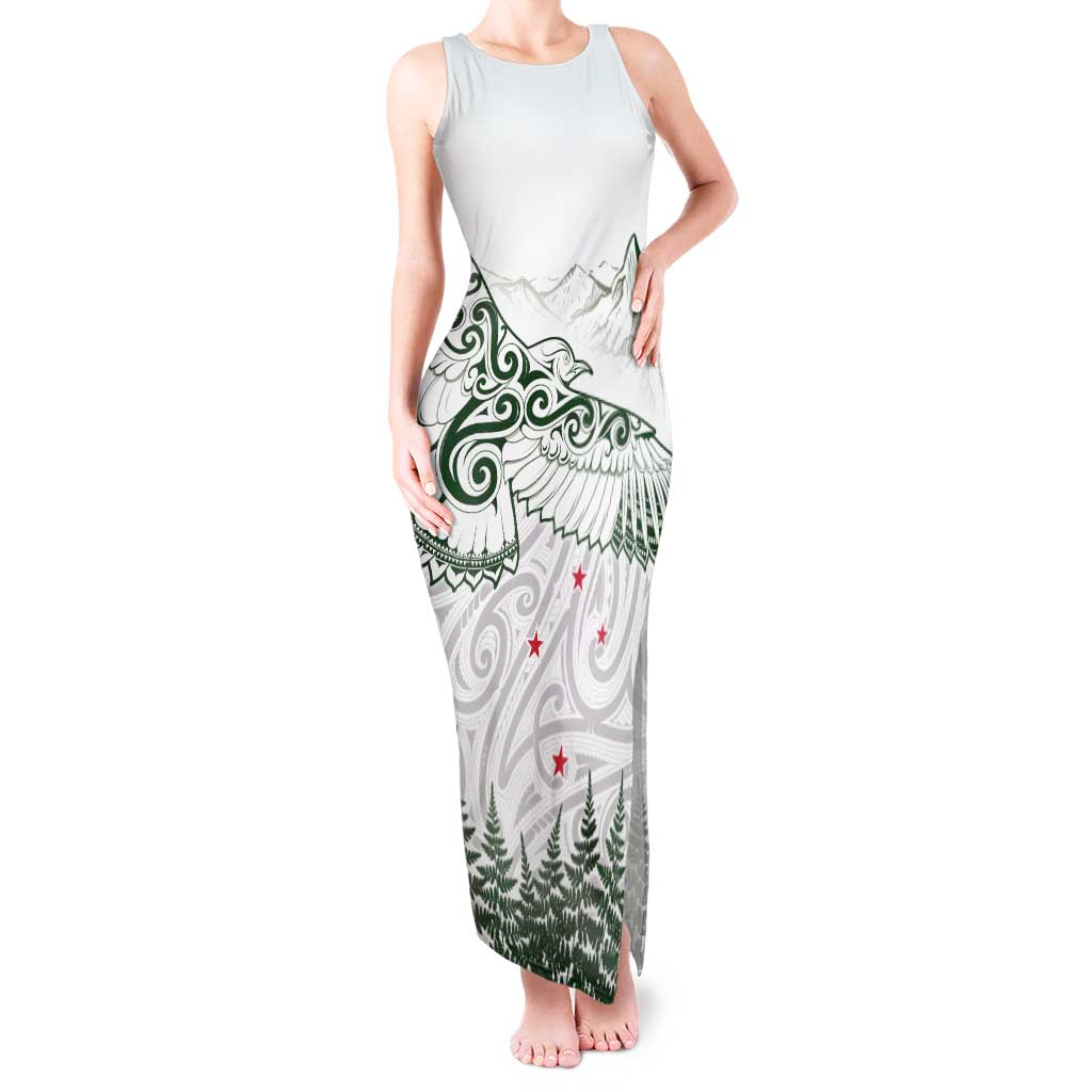 New Zealand Kea Bird Tank Maxi Dress Maori Tattoo and Silver Fern Green Color