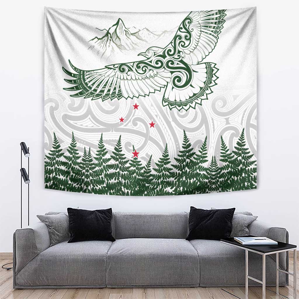 New Zealand Kea Bird Tapestry Maori Tattoo and Silver Fern Green Color