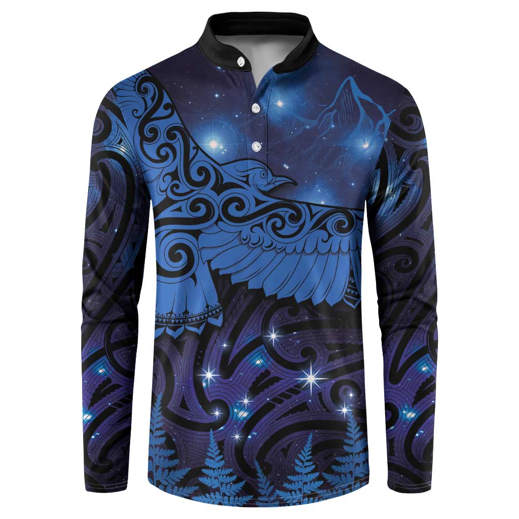 New Zealand Kea Bird Button Sweatshirt Maori Tattoo and Silver Fern Matariki Style