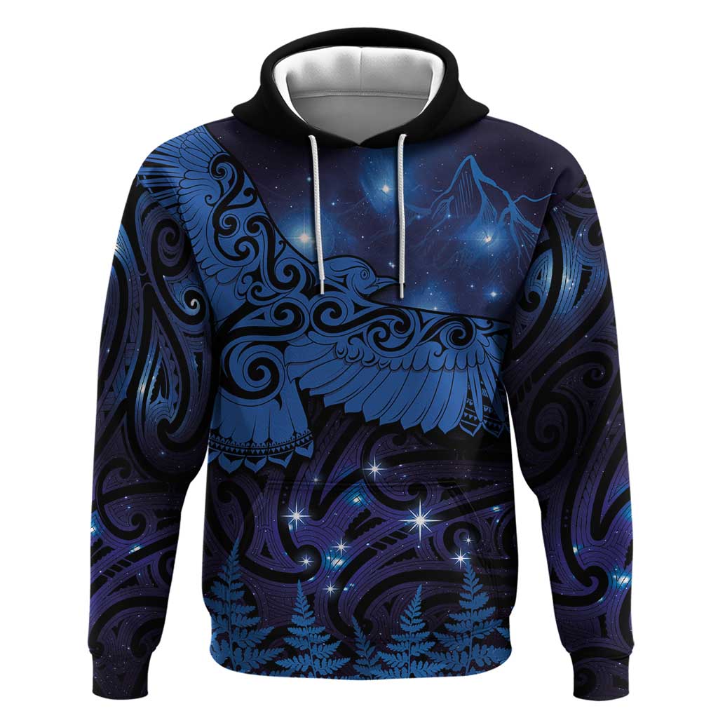 New Zealand Kea Bird Hoodie Maori Tattoo and Silver Fern Matariki Style