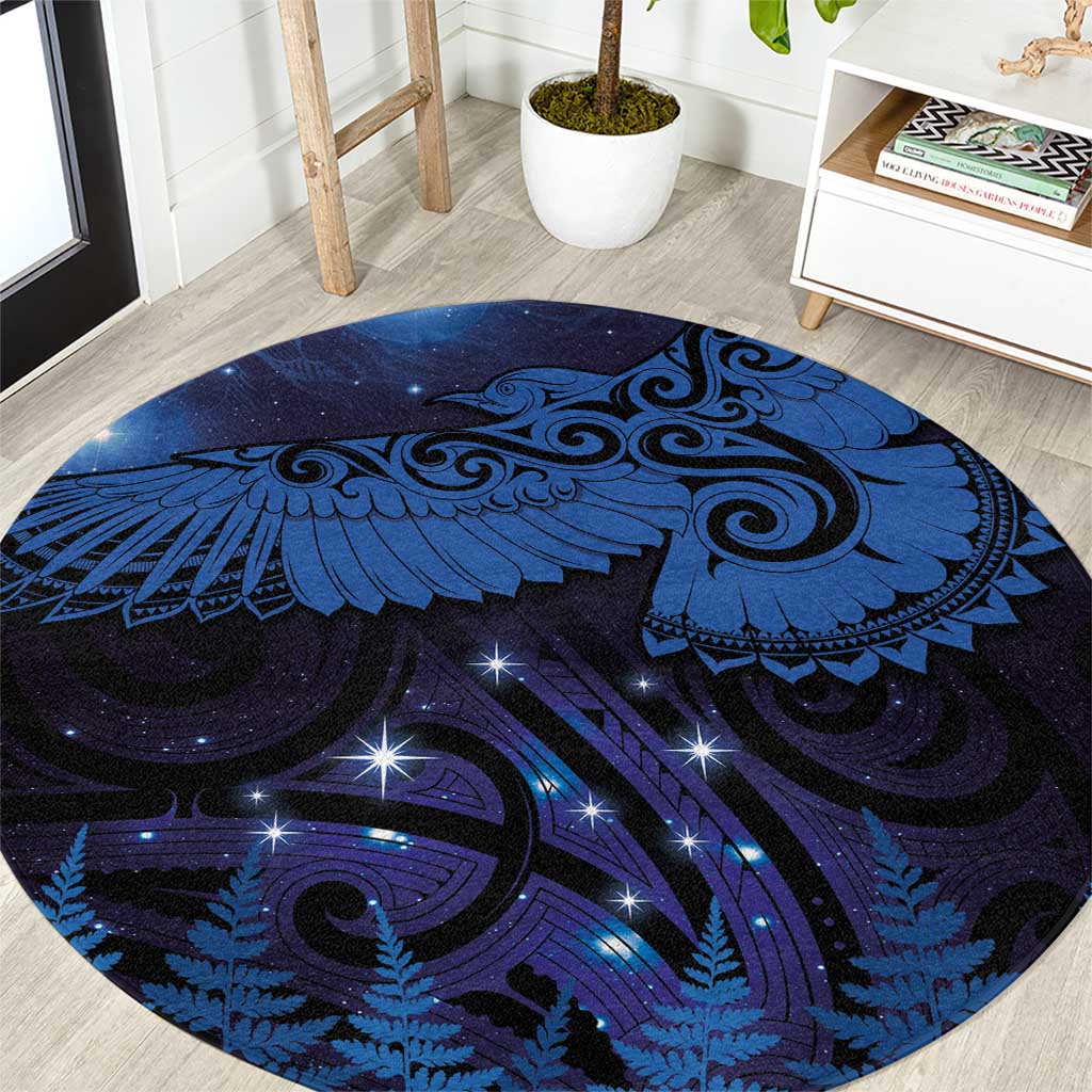 New Zealand Kea Bird Round Carpet Maori Tattoo and Silver Fern Matariki Style