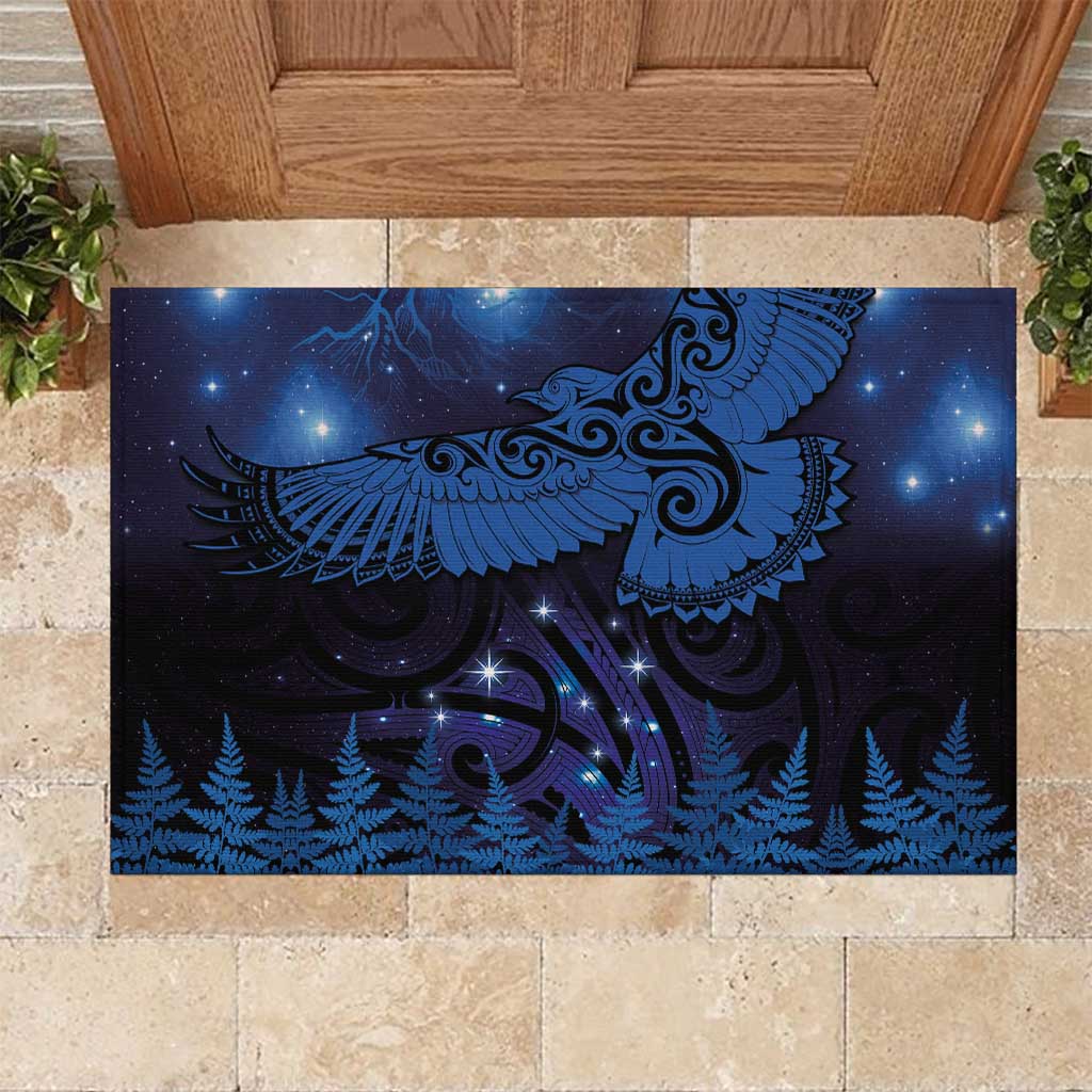 New Zealand Kea Bird Rubber Doormat Maori Tattoo and Silver Fern Matariki Style