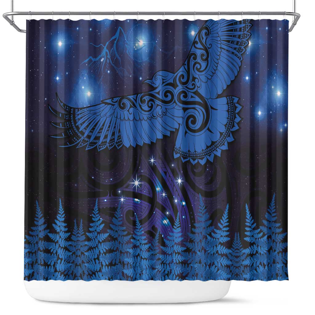 New Zealand Kea Bird Shower Curtain Maori Tattoo and Silver Fern Matariki Style