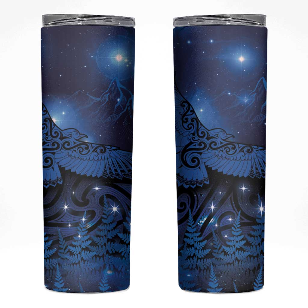 New Zealand Kea Bird Skinny Tumbler Maori Tattoo and Silver Fern Matariki Style