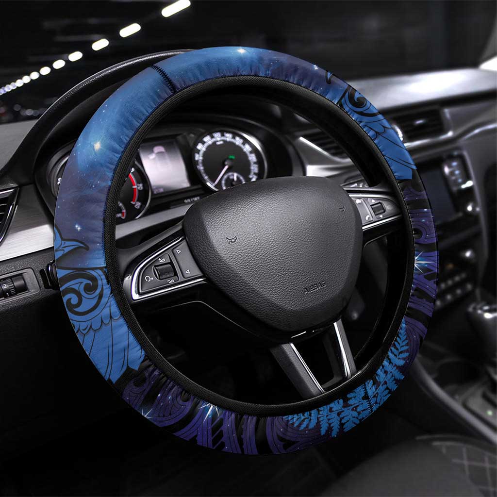 New Zealand Kea Bird Steering Wheel Cover Maori Tattoo and Silver Fern Matariki Style