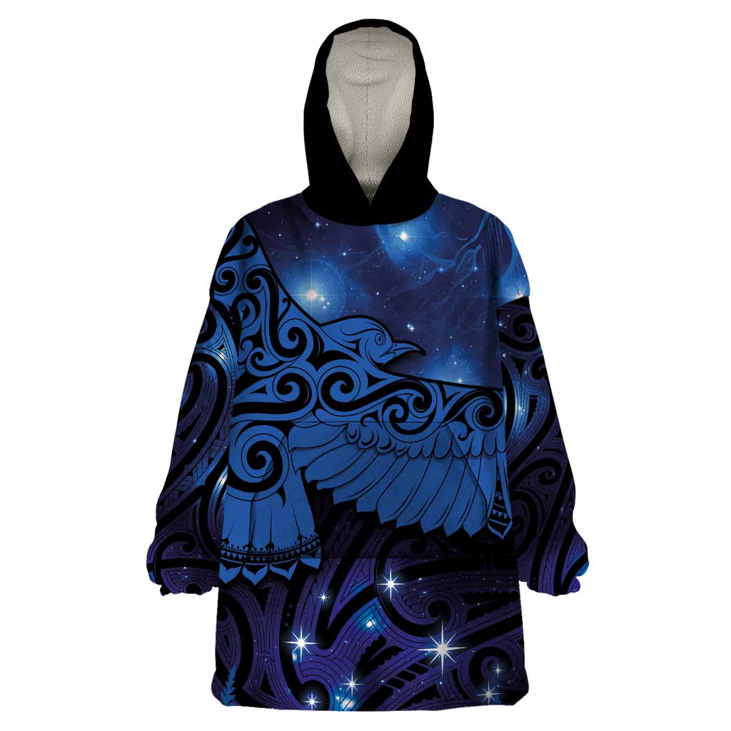 New Zealand Kea Bird Wearable Blanket Hoodie Maori Tattoo and Silver Fern Matariki Style