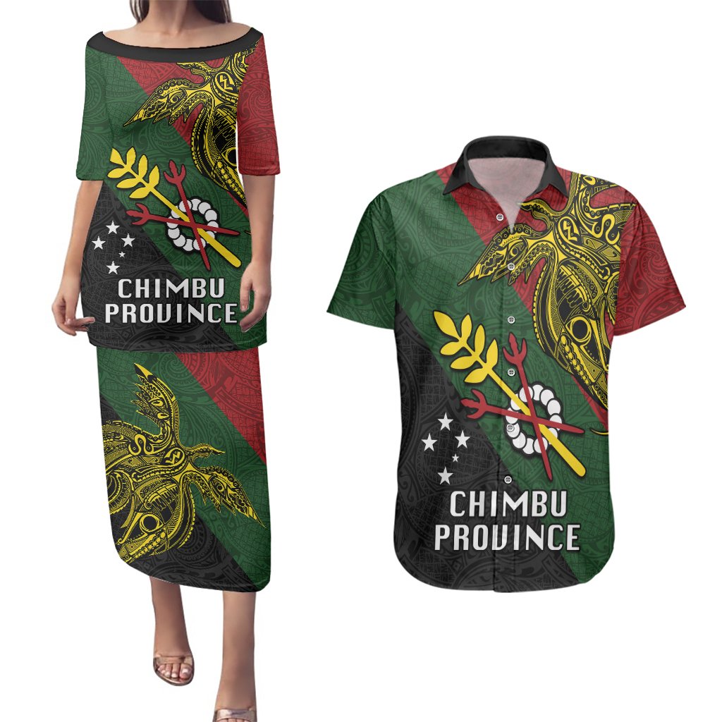 Custom Papua New Guinea Chimbu Province Couples Matching Puletasi Dress and Hawaiian Shirt PNG Birds Of Paradise Polynesian Arty Style LT03 Green - Polynesian Pride