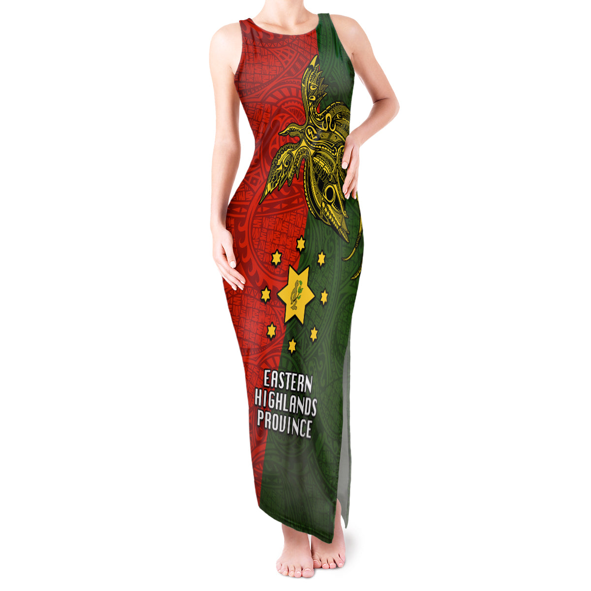 Papua New Guinea Eastern Highlands Province Tank Maxi Dress PNG Birds Of Paradise Polynesian Arty Style LT03 Women Green - Polynesian Pride